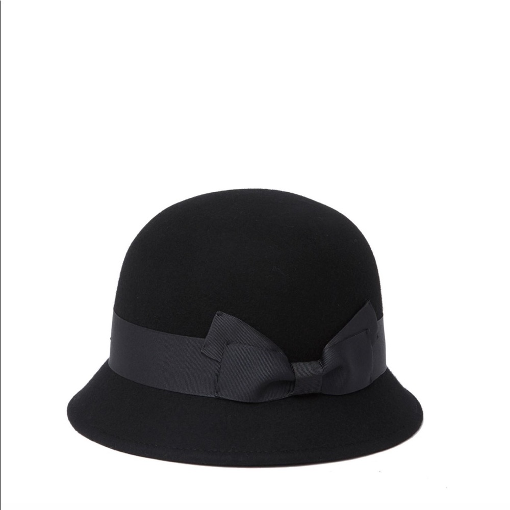 NWT Phenix black gross grain ribbon cloche hat